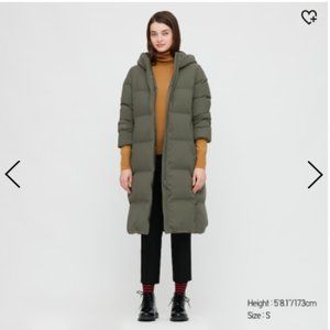 Uniqlo down long coat, removable hood- grey